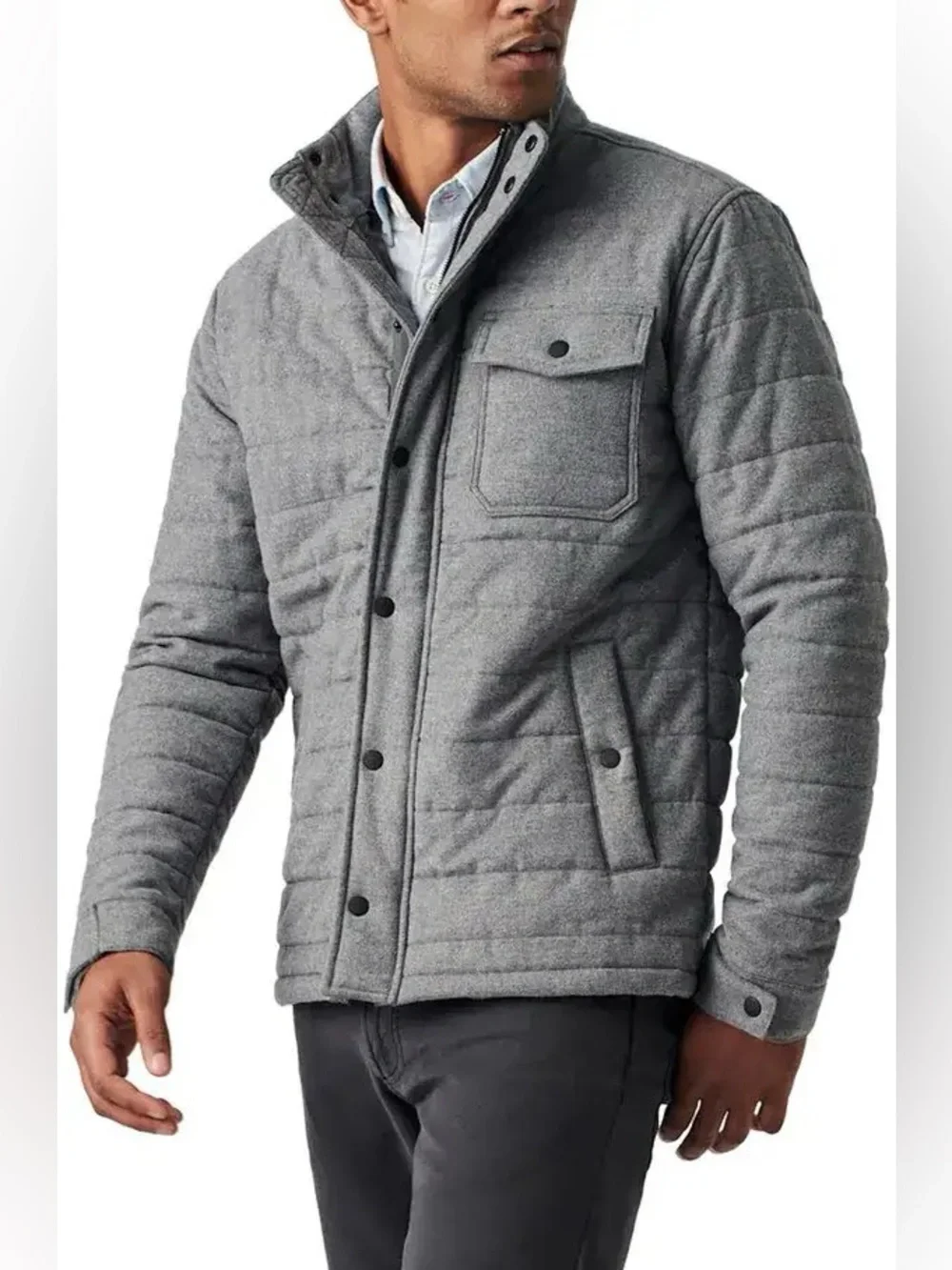 Faherty Mens Light Grey Heather Teton Valley Quilted Jacket